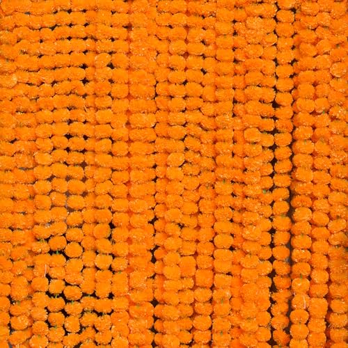 DIYANA IMPEX Marigold Garland for Decoration 5 feet Long Strands Artificial Marigold Flowers, Indian Décor for Pooja, Wedding Christmas, Events (Orange, 5)