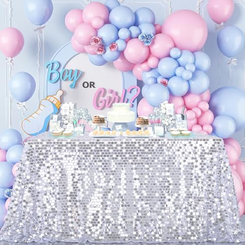 LuoluoHouse Sequin Tablecloth Sequin Silver Fabric: 50x106 Inch Payette Table Cloth for Wedding Party Birthday Valentines Decorations