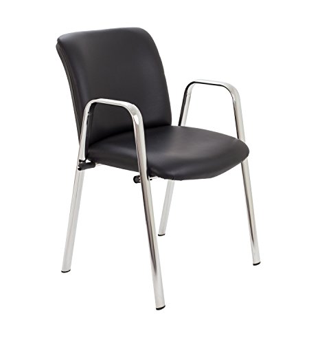 Office Hippo Heavy Duty Meeting Chair, Versatile & Robust Stackable Office Chair, Durable Chrome Frame Desk Chair With Padded Seat Cushion & Back, Up To 115kg Weight, 5 Yr Frame Guarantee - Faux Leather/Chrome