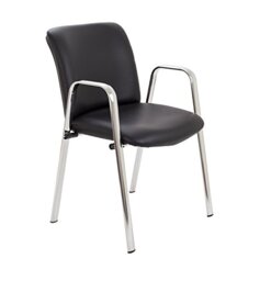 Office Hippo Heavy Duty Meeting Chair, Versatile & Robust Stackable Office Chair, Durable Chrome Frame Desk Chair With Padded Seat Cushion & Back, Up To 115kg Weight, 5 Yr Frame Guarantee - Faux Leather/Chrome