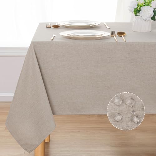 DWCN Rectangle Faux Linen Tablecloth - Textured Waterproof Spill-Proof Wrinkle and Stain Resistant Table Cloth Decorative Fabric Farmhouse Table Cover for Kitchen Dining Party, 52 x 70 Inch, Stone