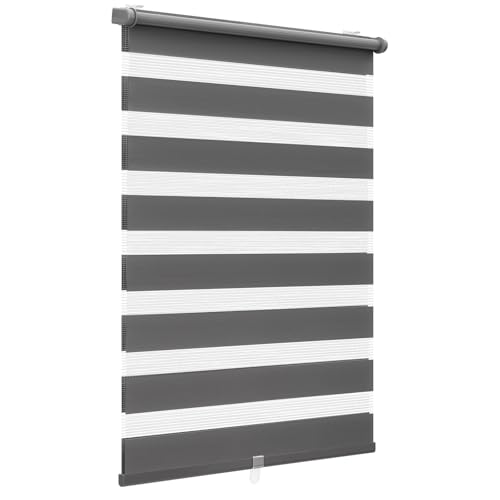 Sekey Double Roller Blind Klemmfix No Drilling for Windows Double Roller Blind 40 cm Wide Duo Roller Blind Sun Protection 40 x 130 cm Dark Grey