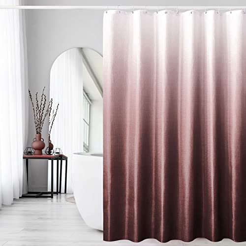Gibelle Burgundy Fabric Shower Curtain, Ombre Shower Curtains for Bathroom, Waffle Weave Textured Shower Curtain Set with Hooks, Water Repellent and Machine Washable, 72 x 72