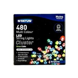 Status 480-LED Multicolour Cluster Lights, 6.9 m Lit on 10 m Lead, 8-Mode Indoor-Outdoor String for Trees & Parties, IP44 (BORGHOLM480MMC6)