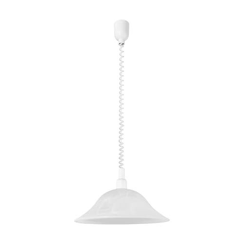 Eglo Pendant Light Alessandra, 1-Light Hanging lamp with Spiral Cable, Height Adjustable, Classic Pendant lamp, Kitchen lamp in Plastic and Alabaster Glass, White Dining Table lamp with E27 Socket