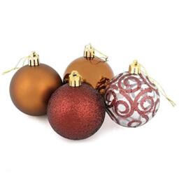Mr Crimbo Set Of 16 Small Round Christmas Tree Baubles Shiny Matt Glittery Swirl Patterns, Coffee 6cm