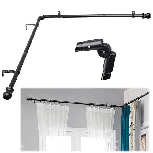 L-shaped Curtain Rods for Windows 31.4 to 137.8 Inches, Black 1 Inch Diameter Heavy Duty Curtain Rods for Bedroom, Living Room, Kitchen, Modern Adjustable Renter Friendly Curtain Rods