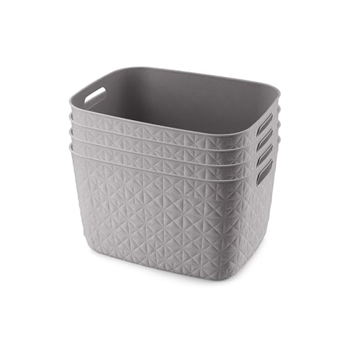 CURVER Softex 4x 19L Large Resin Storage Baskets, Lightweight, For Bathroom, Living Room, Kitchen, Taupe