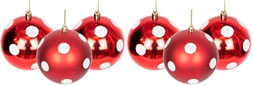 10cm/6Pcs Christmas Baubles Shatterproof Red White Polka Dots, Christmas Tree Decorations Ball Ornaments Balls Xmas Hanging Decorations Holiday Decor - Shiny,Matte,Glitter (Pack of 2)