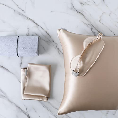 "DISANGNI Silk Indulgence Set: Premium 22 Momme Mulberry Silk Pillowcase & Eye Mask, Duo for Hair and Skin Rejuvenation (1 Piece, King Size 20""x36"", Gold)"