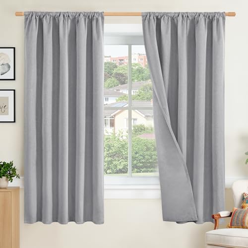 BGment Grey Linen Blackout Curtains 63 Inches Long for Bedroom, Room Darkening Drapes Textured Privacy for Living Room with Rod Pocket Thermal Insulated, 2 Panels Set, Each 52 Inch Wide