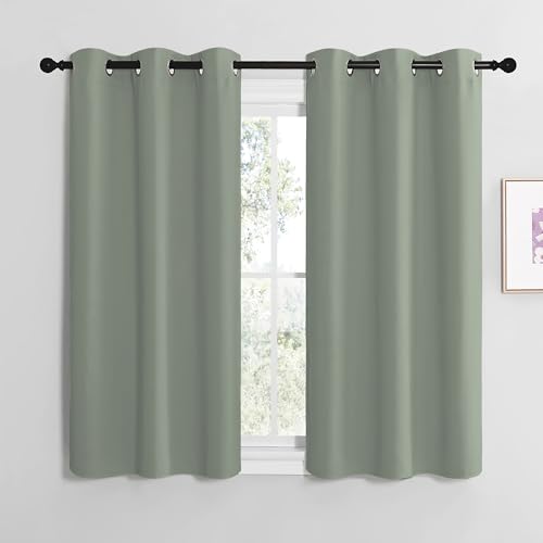 NICETOWN Net Curtains Children's Room Short Curtains Sage Green Curtains with Eyelets Short Kitchen Curtains Modern Curtain Opaque Short Blackout Curtains Bistro Curtain Kitchen H 120 x W 107 cm