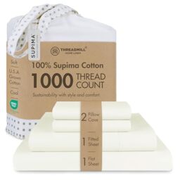 Threadmill Home Linen 1000 Thread Count 100% SUPIMA ELS cotton Sheet set, Queen Sheet, Super Luxury bedding, Queen 4-piece set, Ivory, Smooth Sateen Weave.