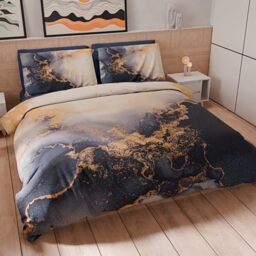 PETTI Artigiani Italiani - Double Duvet Cover 250 x 200 cm, Microfibre Duvet Cover with Digital Print + 2 Pillowcases 50 x 80 cm - Made in Italy - Marble Blus