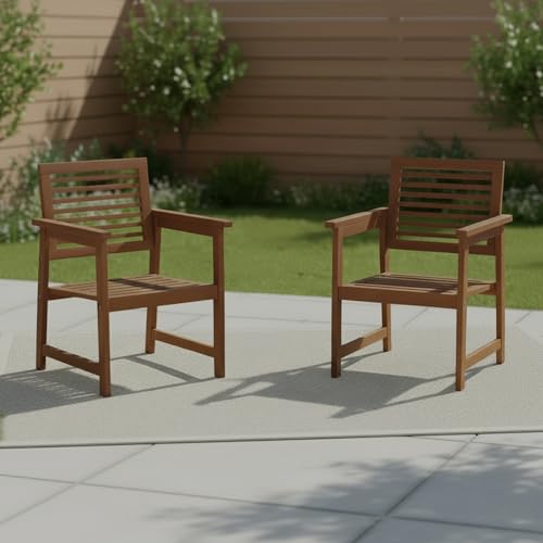 Furinno TIOMAN Patio Chair, Set of Two, Outdoor Lawn Chair, Armchair without Cushion, for Patio, Garden, Porch, Light Wood