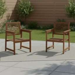 Furinno TIOMAN Patio Chair, Set of Two, Outdoor Lawn Chair, Armchair without Cushion, for Patio, Garden, Porch, Light Wood