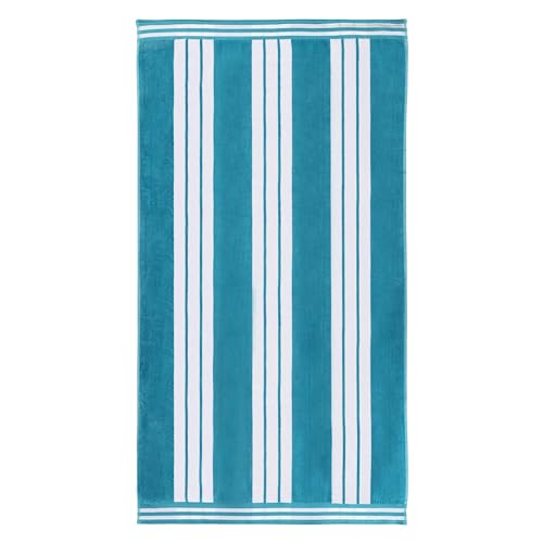 Superior Collection Combed Cotton Luxurious Jacquard Beach Towels, Turquoise Cabana Stripe, Oversized