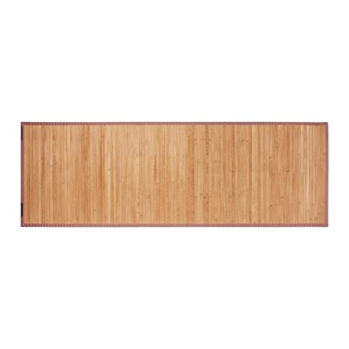 Relaxdays Natural Bamboo Bath Mat, Moisture-Resistant, Textile Border, Bathtub Rug, 61 x 182 cm