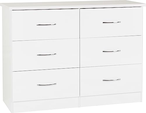 Kelsey Stores Nevada Chest Of Drawers 6 Drawer With Metal Handle Storage Unit (White Gloss)