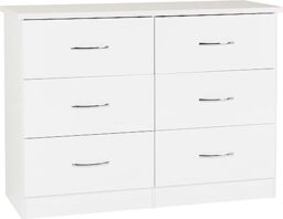 Kelsey Stores Nevada Chest Of Drawers 6 Drawer With Metal Handle Storage Unit (White Gloss)