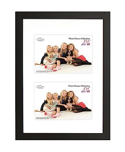 "Inov8 British Made Real Wood Picture/Photo Frame 12x8"" Dual-Aperature (30x20cm) - Auckland 20mm Pine Black"