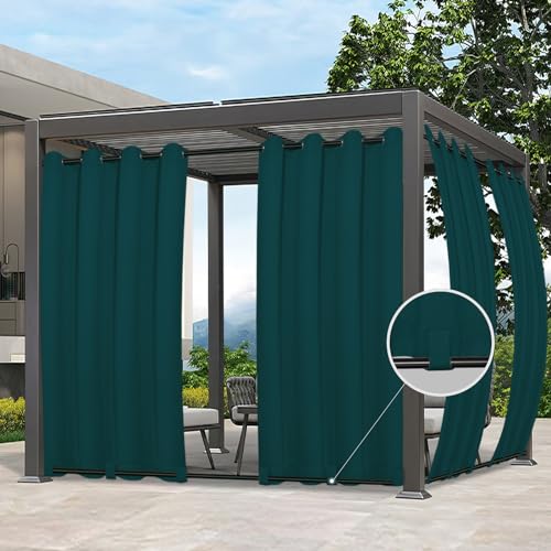 Easy-Going Outdoor Curtains Waterproof Windproof Weatherproof Curtain for Patio, Cabana, Porch, Pergola and Gazebo, Grommet Top and Tab Bottom Drape, 1 Panel, 54x120 inch, Teal