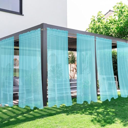 SpaceDresser Outdoor Sheer Curtains for Patio, 6 Panels Waterproof Rod Pocket Indoor Curtain for Living Room, Porch, Pergola, Cabana, Gazebo, 52 x 108 Inch, Aqua