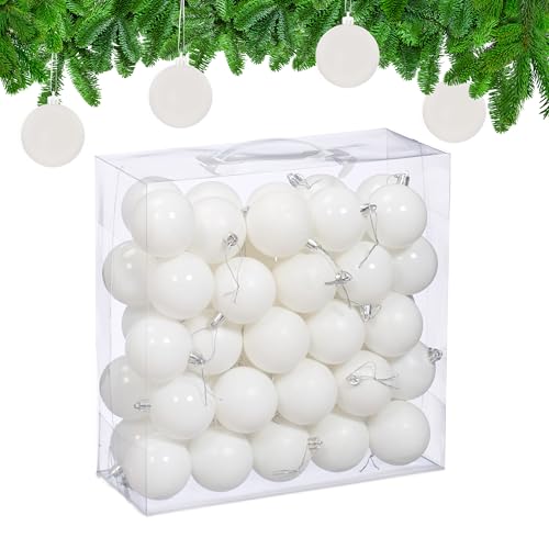 Relaxdays Christmas Baubles, Set of 50, Tree Ornaments, Holiday Decorations, Plastic, Shatterproof, 6 cm, White