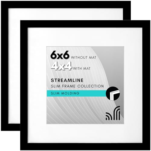 Americanflat 6x6 Picture Frame in Black - Thin Border Frame Displays 4x4 With Mat and 6x6 Without Mat - Horizontal and Vertical Formats for Wall and Tabletop (2 Pack)
