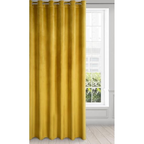 Eurofirany Velvet Super Soft Curtain with Eyelets - 1 Panel, Room Darkening Window Treartment, Drapes for Bedroom, Kitchen, Living Room, W84 x L98, Yellow