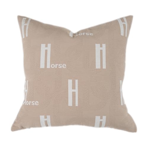 Croker Horse 20x20'' Inches Throw Pillow Cushion Cover - Beige H Letter Embroidery Modern Fashion Style Couch Sofa Pillow Cover for Living Room Bedroom