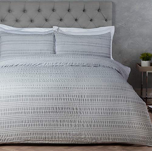 Sleepdown Marl Stripe Grey Luxury Soft Easy Care Duvet Cover Quilt Bedding Set with Pillowcase - Single (135cm x 200cm)