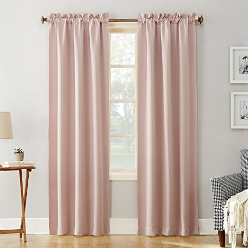 "Sun Zero Blackout Rod Pocket Curtain Panel, Blush Pink, 40"" W x 63"" L (Pack of 1)"