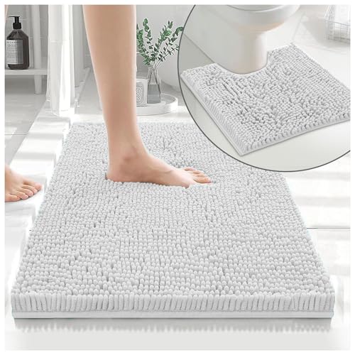 GC GAVENO CAVAILIA 100% Microfiber Toilet Rug Set, Loop Bath Mat Non Slip, Pedestal Mats For Bathroom, White, Regular (678588)