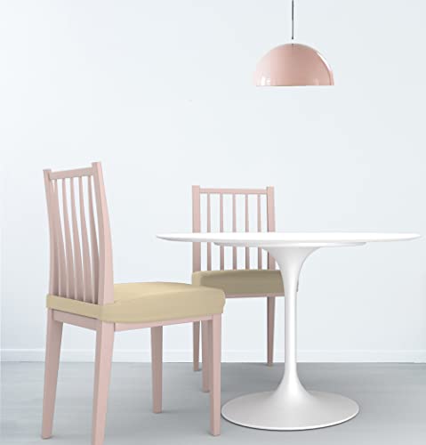 Pair of Chair Covers Without Backrest ??? Extendable Bi-Elastic Fabric, Machine Washable, Seat Cover for Office Chairs and Dining Room ??? Cream