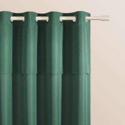 ROOM99 Curtain with Silver Eyelets Mia 140 x 280 cm Width x Height Sliding Curtains Modern Curtain Living Room Bedroom Bottle Green, Pack of 1