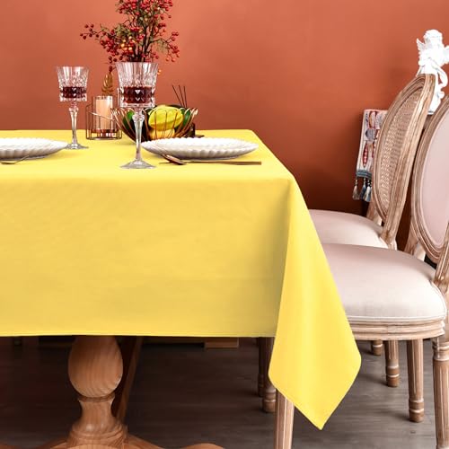 MEANMOY Yellow 210 GSM Water & Stain Resistant Square Tablecloth - Solid 90 x 132 Inch Rectangle Table Cloth Cover in Wrinkle Free Washable Wipe Clean Polyester Fabric for Wedding, Party, Banquet
