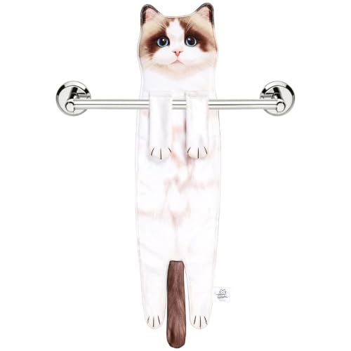 PAT JUUMG Funny Ragdoll Cat Hand Towels for Bathroom Kitchen, Cute Home Decorative Hanging Face Towels, Super Absorbent Soft, Cat Lovers Gifts for Women, Housewarming Gift