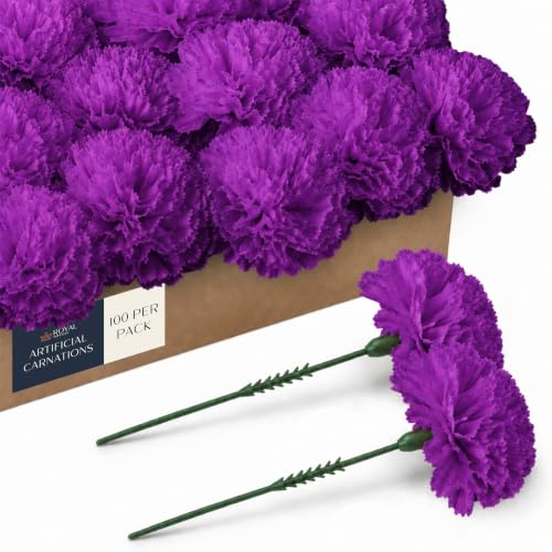 "Royal Imports 100 Purple Silk Carnations, Artificial Fake Flower For Bouquets, Weddings, Cemetery, Crafts & Wreaths, 5"" Stem Pick (Bulk)"
