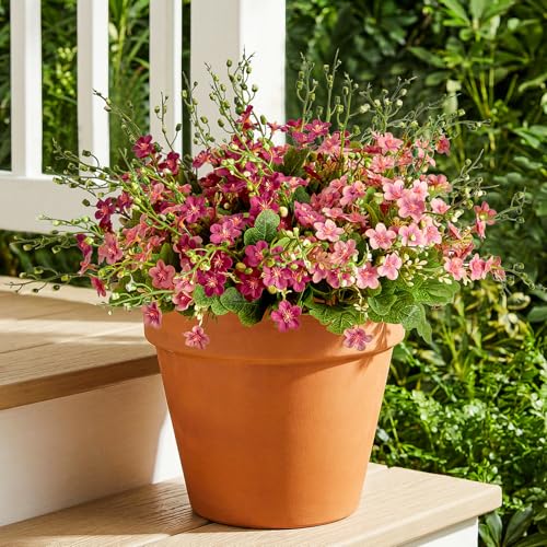 RM ROOMERS Artificial Flowers Plants for Outdoors, Fake Flowers Pink - Forget-me-not UV Resistant Faux Flower for Garden Porch Windowbox Front Door Yard, No Fade Home Table Vase Decor (4 Bundles)