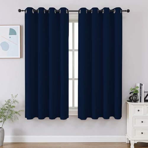 CUCRAF Navy Blue Blackout Curtains 45 inch Length 2 Panels Set, Room Darkening Drapes for Living Room Bedroom, Thermal Insulated Light Blocking Grommet Window Curtain (W52 x L45 Inch)