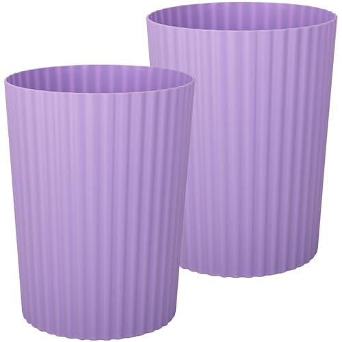 Small Bathroom Trash Can Plastic Wastebasket Garbage Can Taro Purple 2 Pack - Sturdy Stylish Decor Round Garbage Container Bin for Kitchen, Bedroom, Home Office, College Dorm Essentials