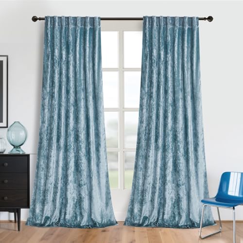 gisewood Light Blue Velvet Curtains - Super Soft Room Darkening Insulating Small Window Drapes for Bedroom Living Room Dining, Wide 52 x Long 84 inch, Warm Gold, 2 Panels