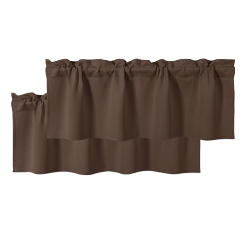 DWCN Blackout Valances for Windows Rod Pocket Window Valances Curtains for Kitchen Living Room/Basement 52 x 18 inch Long,2 Brown Panels