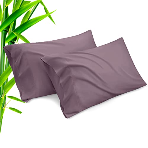 Pillow Cases King Size 2 Pack, Bamboo Rayon Cooling Pillowcases with Envelope Closure, Cool Breathable Pillow Case for Hot Sleepers & Night Sweats, 20x40 inches,Greish Purple
