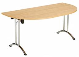 Office Hippo D-End Office Table, Sturdy & Stylish Folding Table Desk, Work Table For Home Office, Versatile Foldable Table For Meeting Room or Boardroom, 5 Year Guarantee - Oak/Chrome