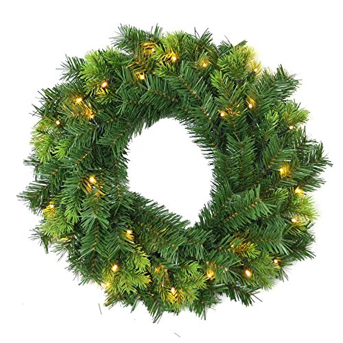 SHATCHI 55cm Christmas Wreath Pre Lit with Various Tips Decorated Christmas Lightings Fireplace Home Wall Door Decorations Outdoor Battery Box Indoor, 20 Warm White LED Lights
