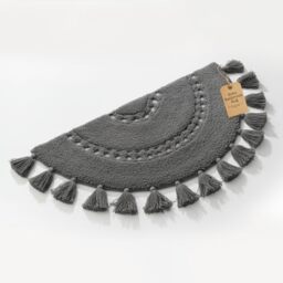BIEN BEAU Half Circle Boho Rug with Tassels for your Bathroom - Beautifully Handcrafted with Crochet Insert - Soft 100% Cotton - Non-Slip Bohemian Bedroom Bath Mat Decor - Charcoal Grey 42x22