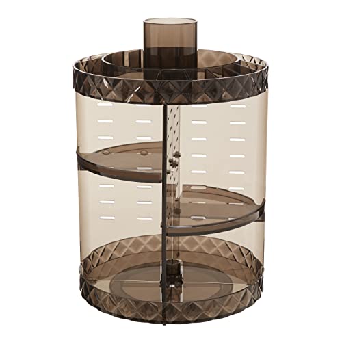 Premier Housewares Cosmetic Organiser With 4 Tier Revolving Black Round Compartments Clear Diamond Multipurpose Storage Statement Piece for Dresser/Bathroom With Rotating Base W26 X D26 X H34cm.