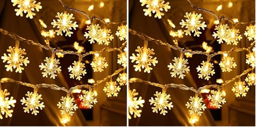 Fairy Lights, 20ft 40 LED Battery Powered String Lights, 2 Lighting Modes, Decoractive for Indoor Outdoor, Bedroom, Wedding, Party,Birthday, Valentine, Christmas, Tree Decoration, ( Snowflake, Warm )